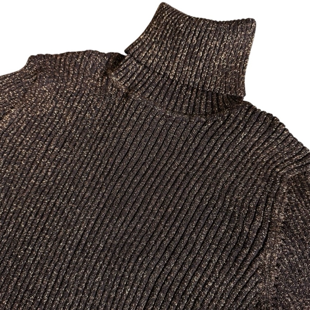 Joseph A Metallic Brown Copper Ribbed Turtleneck Sweater Date Top Large - Picture 6 of 7